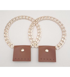 Çanta Aksesuar Taba Suni Derili Zincir Görünümlü Kısmen Yuvarlak Metal Sap Light Gold Metal