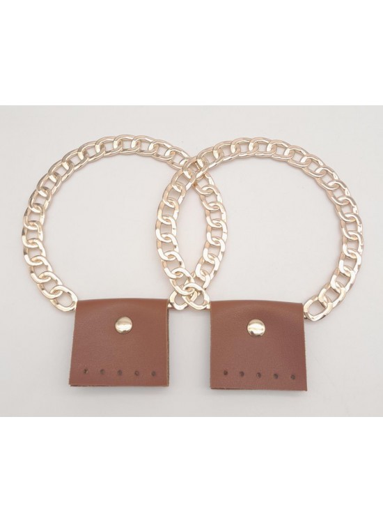 Çanta Aksesuar Taba Suni Derili Zincir Görünümlü Kısmen Yuvarlak Metal Sap Light Gold Metal