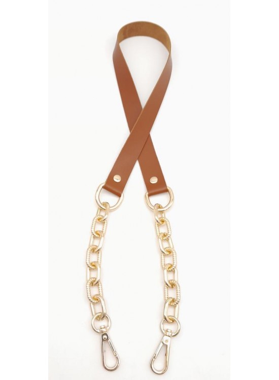Çanta Aksesuar Taba Tek Kat Suni Deri Zincirli Kancalı Tek Sap Light Gold Metalli
