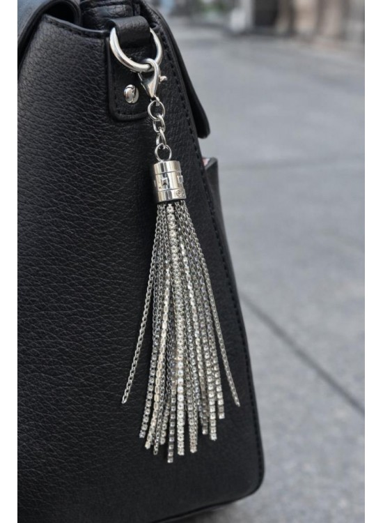 Çanta Aksesuar Taşlı Püskül Gümüş Renk