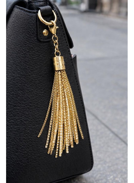 Çanta Aksesuar Taşlı Püskül Light Gold Renk