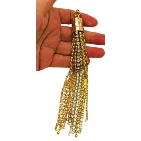 Çanta Aksesuar Taşlı Püskül Light Gold Renk