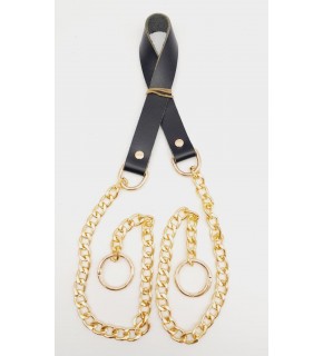 Çanta Aksesuar Tek Kat Gerçek Deri 2 cm Siyah Light Gold Zincirli Çanta Sapı