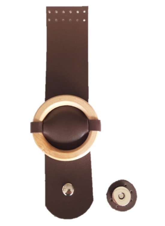 Çanta Aksesuar Tek Kat Suni Deri Ahşap Tokalı Kahverengi Kapak