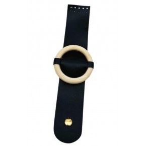 Çanta Aksesuar Tek Kat Suni Deri Ahşap Tokalı Siyah Kapak