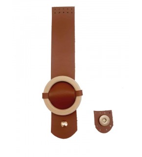 Çanta Aksesuar Tek Kat Suni Deri Ahşap Tokalı Taba Kapak