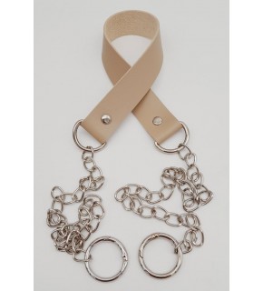 Çanta Aksesuar Tek Kat Suni Deri Bej Renk İnce Zincirli Sap Gümüş Metal