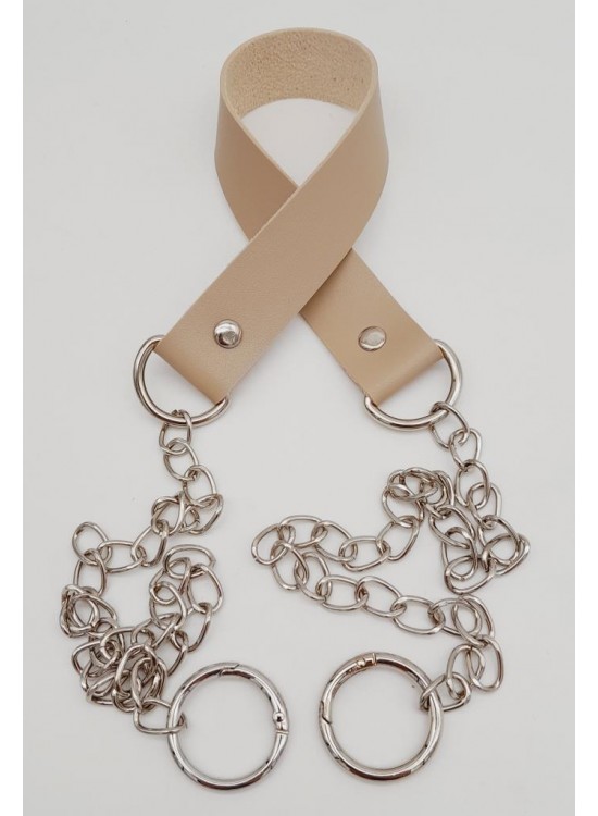 Çanta Aksesuar Tek Kat Suni Deri Bej Renk İnce Zincirli Sap Gümüş Metal