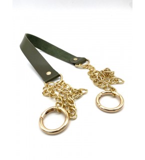 Çanta Aksesuar Tek Kat Suni Deri Haki Renk İnce Zincirli Sap Light Gold Metal