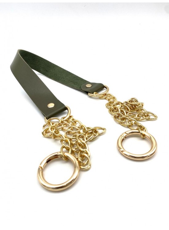 Çanta Aksesuar Tek Kat Suni Deri Haki Renk İnce Zincirli Sap Light Gold Metal