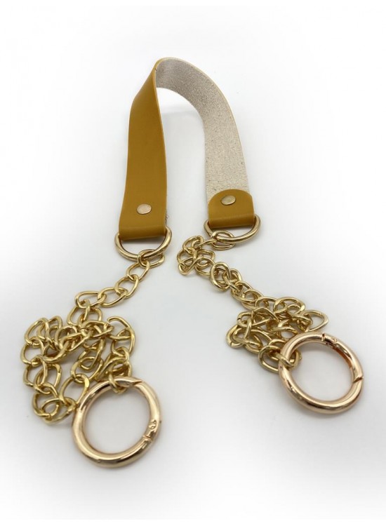 Çanta Aksesuar Tek Kat Suni Deri Hardal Renk İnce Zincirli Sap Light Gold Metal