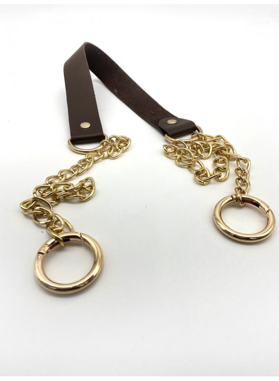 Çanta Aksesuar Tek Kat Suni Deri Kahverengi İnce Zincirli Sap Light Gold Metal