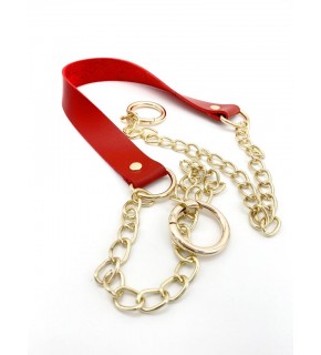 Çanta Aksesuar Tek Kat Suni Deri Kırmızı Renk İnce Zincirli Sap Light Gold Metal