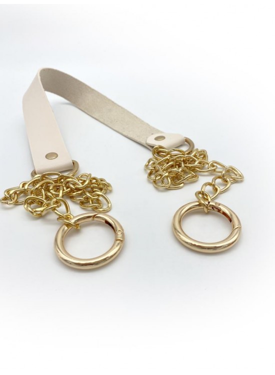 Çanta Aksesuar Tek Kat Suni Deri Krem Renk İnce Zincirli Sap Light Gold Metal