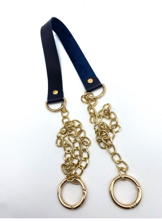 Çanta Aksesuar Tek Kat Suni Deri Lacivert Renk İnce Zincirli Sap Light Gold Metal