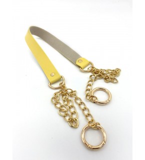 Çanta Aksesuar Tek Kat Suni Deri Sarı Renk İnce Zincirli Sap Light Gold Metal