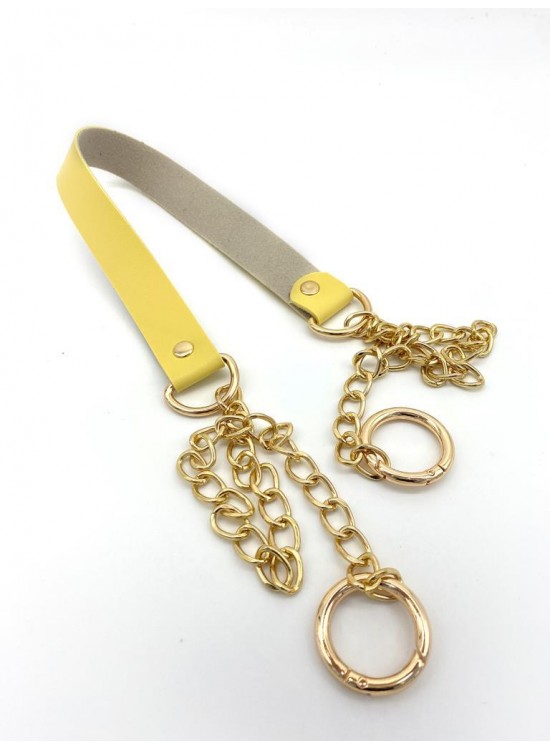 Çanta Aksesuar Tek Kat Suni Deri Sarı Renk İnce Zincirli Sap Light Gold Metal