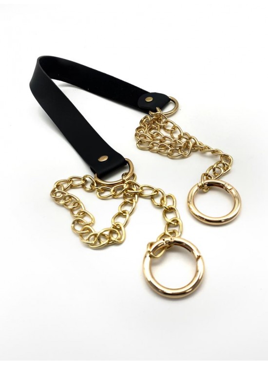 Çanta Aksesuar Tek Kat Suni Deri Siyah Renk İnce Zincirli Sap Light Gold Metal