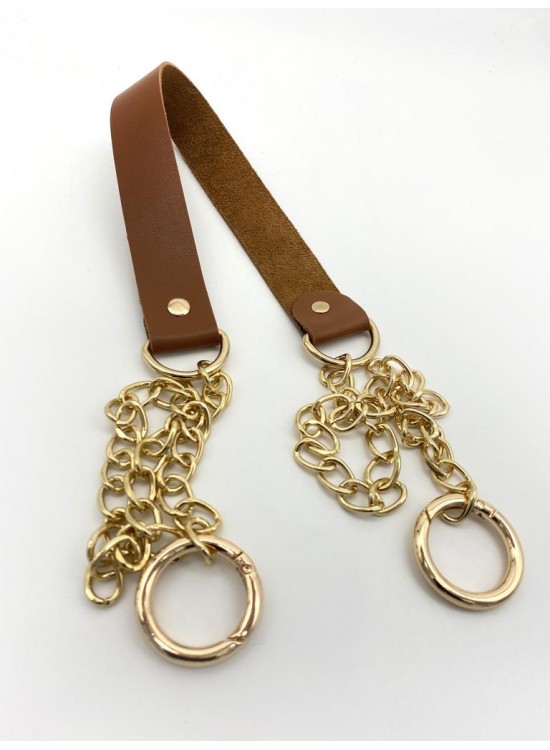 Çanta Aksesuar Tek Kat Suni Deri Taba Renk İnce Zincirli Sap Light Gold Metal
