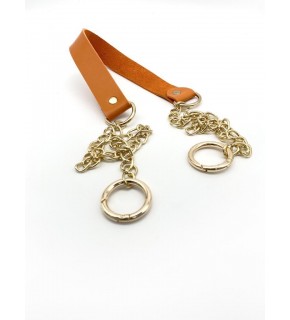 Çanta Aksesuar Tek Kat Suni Deri Turuncu Renk İnce Zincirli Sap Light Gold Metal