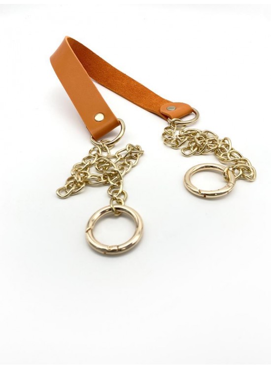 Çanta Aksesuar Tek Kat Suni Deri Turuncu Renk İnce Zincirli Sap Light Gold Metal