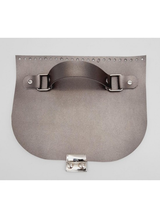 Çanta Aksesuar Tek Kat Suni Deri Tutma Saplı Parlak Gri 24x19 Cm Kapak Gümüş Metalli