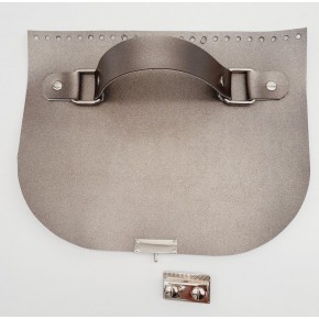 Çanta Aksesuar Tek Kat Suni Deri Tutma Saplı Parlak Gri 24x19 Cm Kapak Gümüş Metalli