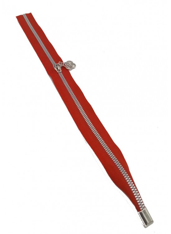 Çanta Aksesuar Tek Stoplu 45 Cm Fermuar Gümüş Metal Kırmızı Renk