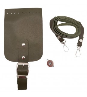 Çanta Aksesuar Tokalı Kapak Aparatlı Suni Deri Çanta Seti Haki Renk