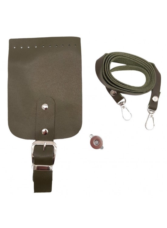 Çanta Aksesuar Tokalı Kapak Aparatlı Suni Deri Çanta Seti Haki Renk