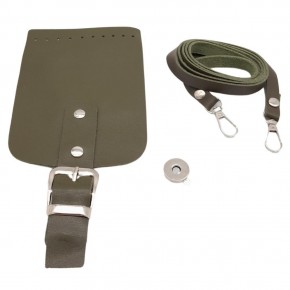 Çanta Aksesuar Tokalı Kapak Aparatlı Suni Deri Çanta Seti Haki Renk