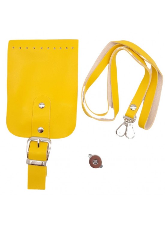 Çanta Aksesuar Tokalı Kapak Aparatlı Suni Deri Çanta Seti Sarı Renk