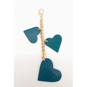 Çanta Aksesuar Turkuaz Gerçek Deri Kalpli Süs Püskül Light Gold Zincirli