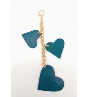 Çanta Aksesuar Turkuaz Gerçek Deri Kalpli Süs Püskül Light Gold Zincirli