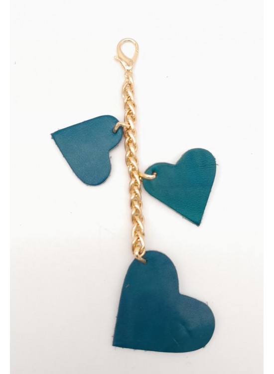 Çanta Aksesuar Turkuaz Gerçek Deri Kalpli Süs Püskül Light Gold Zincirli