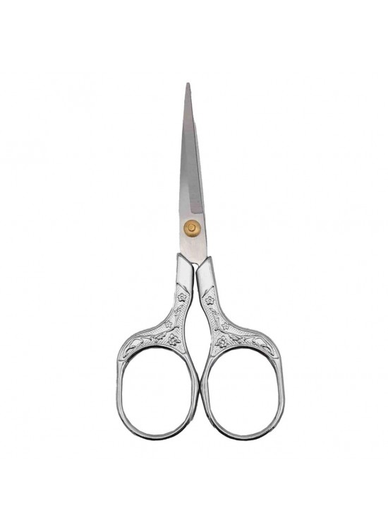 Çanta Aksesuar Vintage Makas Çiçek Desenli Gümüş