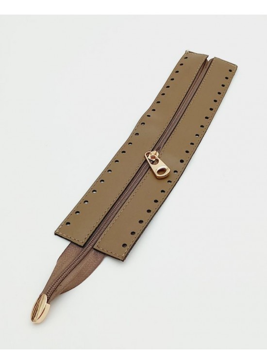 Çanta Aksesuar Vizon Renk 28 Cm Derili Fermuar Light Gold Metalli