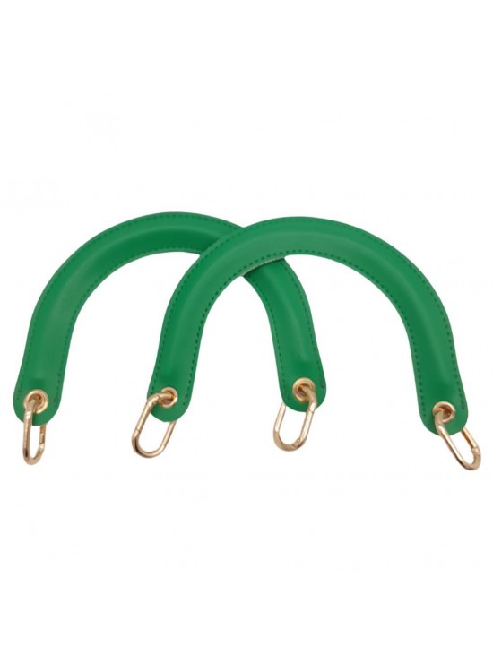 Çanta Aksesuar Yaylı Halkalı Kapsüllü Suni Deri Yeşil Renk Tutma Sapı Light Gold Metalli