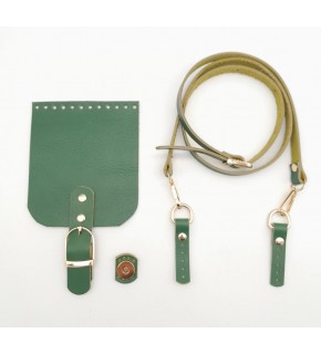 Çanta Aksesuar Yeşil Gerçek Deri 130x1.5 cm Ayarlı Saplı Çanta Seti Light Gold Metalli