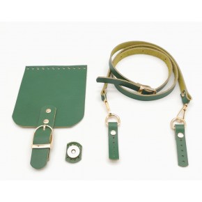 Çanta Aksesuar Yeşil Gerçek Deri 130x1.5 cm Ayarlı Saplı Çanta Seti Light Gold Metalli