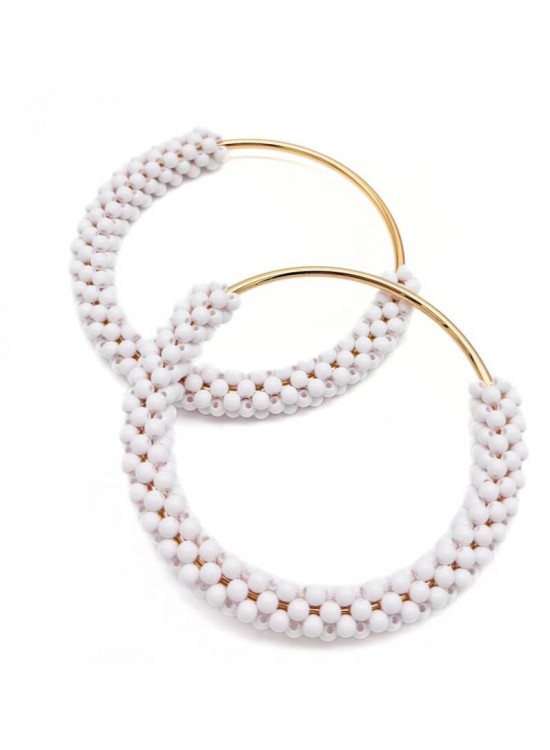 Çanta Aksesuar Yuvarlak Beyaz Boncuklu  Light Gold Renk  Metal Çanta Sapı