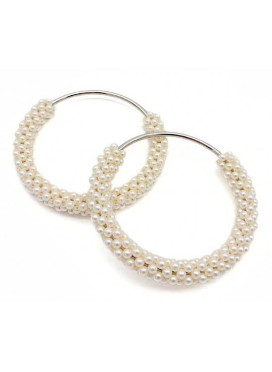 Çanta Aksesuar Yuvarlak İncili  Boncuklu  Gümüş Renk  Metal Çanta Sapı