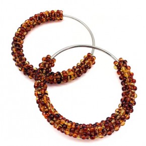 Çanta Aksesuar Yuvarlak Kehribar  Boncuklu  Gümüş Renk  Metal Çanta Sapı