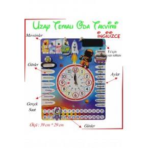 Ankebut Oyuncak Çocuk Odası Ingilizce Gezegen Temalı Gerçek Saatli Duvar Takvimi