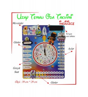 Ankebut Oyuncak Çocuk Odası Ingilizce Gezegen Temalı Gerçek Saatli Duvar Takvimi