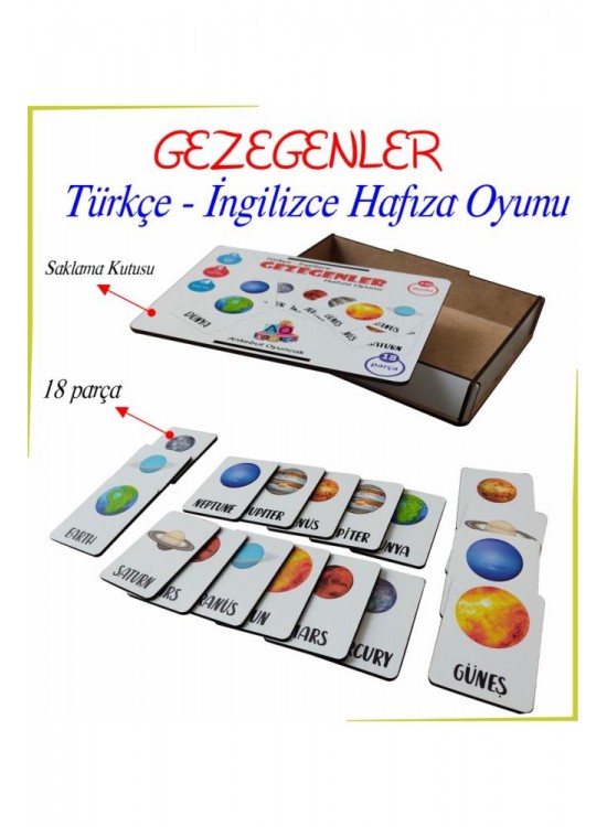 Ankebut Oyuncak Gezegenler Türkçe- İngilizce Hafıza Oyunu Kutulu