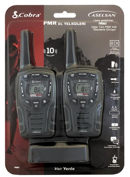 Aselsan PM-865 Pmr El Telsizi 2li Paket 8 Kanal+121 Alt Kanal  8 Km