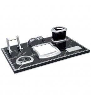 ASİL SİYAH-GÜMÜŞ MERMER DESENLİ MASA SETİ