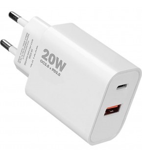 Asonic AS-X230 20W PD3.0-Quick Charge QC3.0 Type USB-C +USB A Hızlı Beyaz Ev Şarj Adaptör