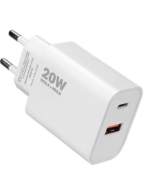 Asonic AS-X230 20W PD3.0-Quick Charge QC3.0 Type USB-C +USB A Hızlı Beyaz Ev Şarj Adaptör